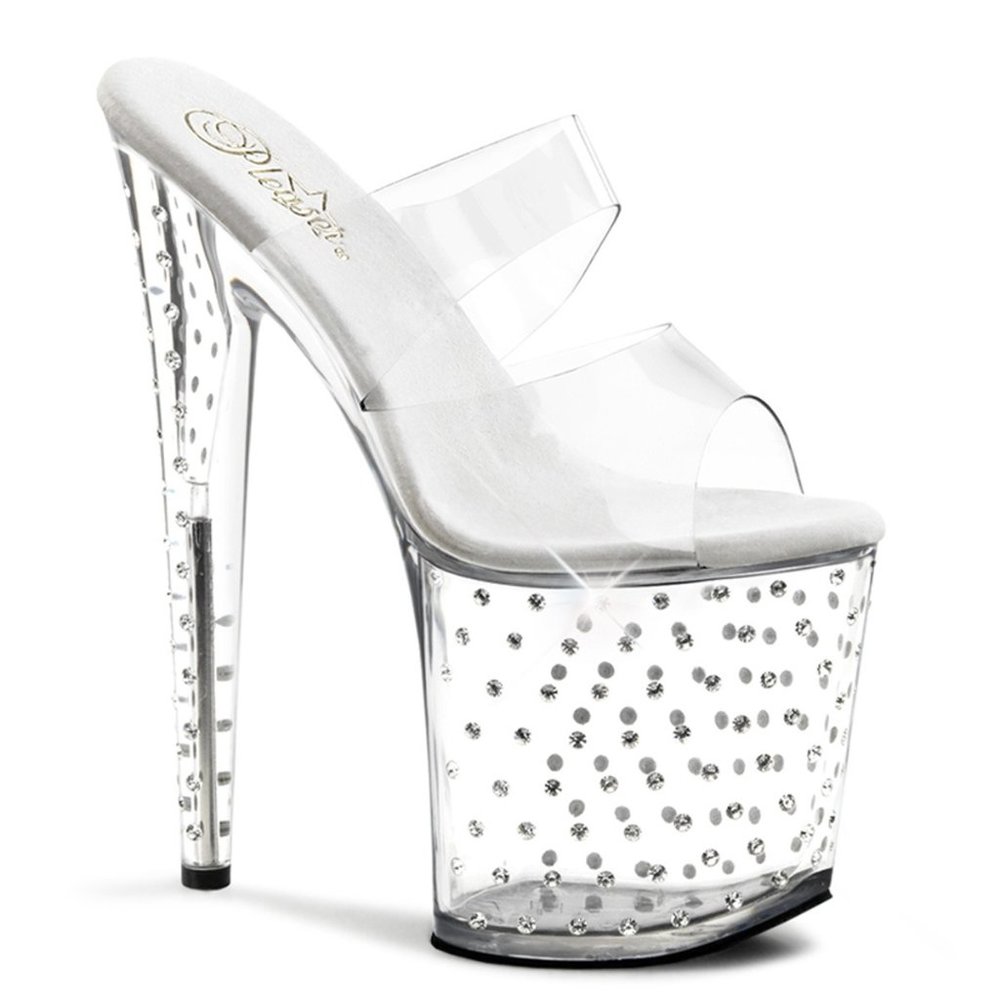 Pleaser Stardust 802 Clear Platform Heels with Rhinestones